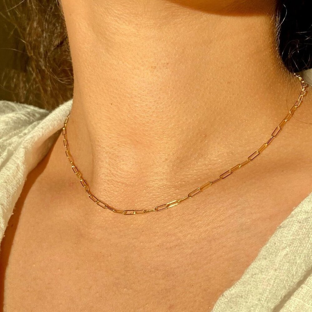 14K Gold Paperclip Plated 925 Silver Chain Necklace 14-20" Dainty Choker Women - Picture 4 of 7